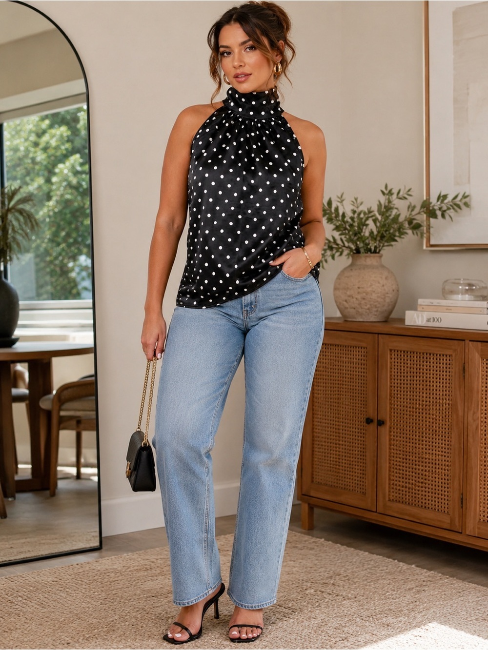 Joie Satin Polka Dot Halter Neck Top Size X Large NWT!